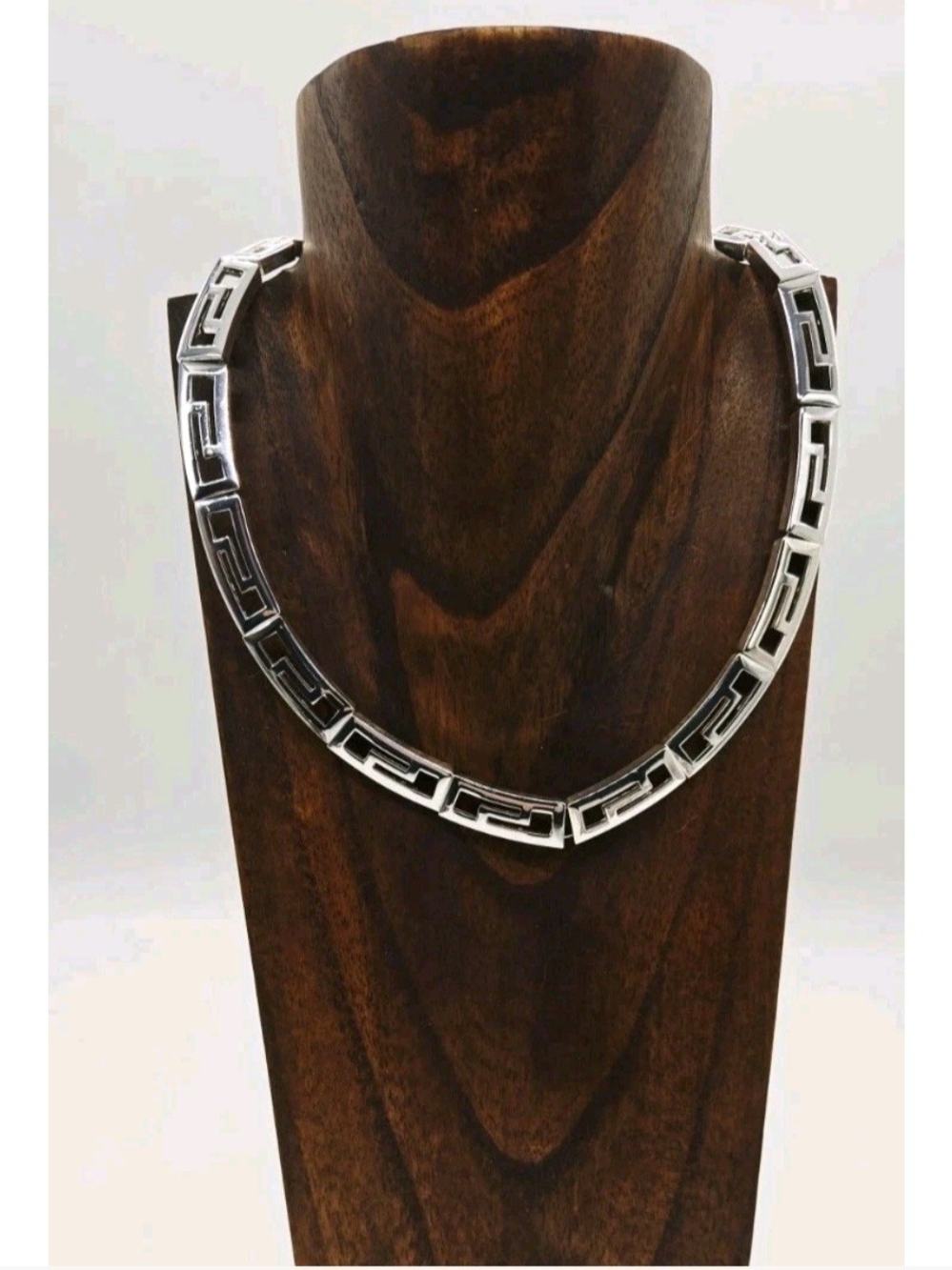 Silver Toned Greek Key Link Necklace - 18 In.